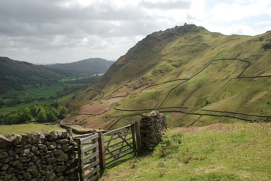 Helm Crag and Grasmere from the enclosure gate