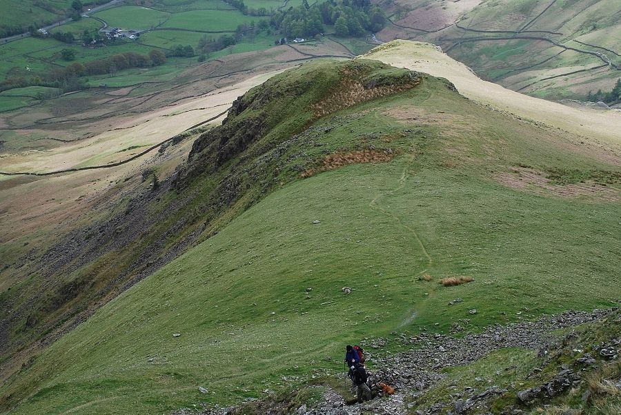 Looking down to the tops of the first and second rock steps