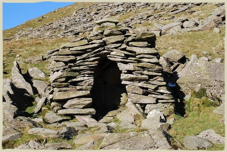 A stone shelter below the Walna Scar Pass